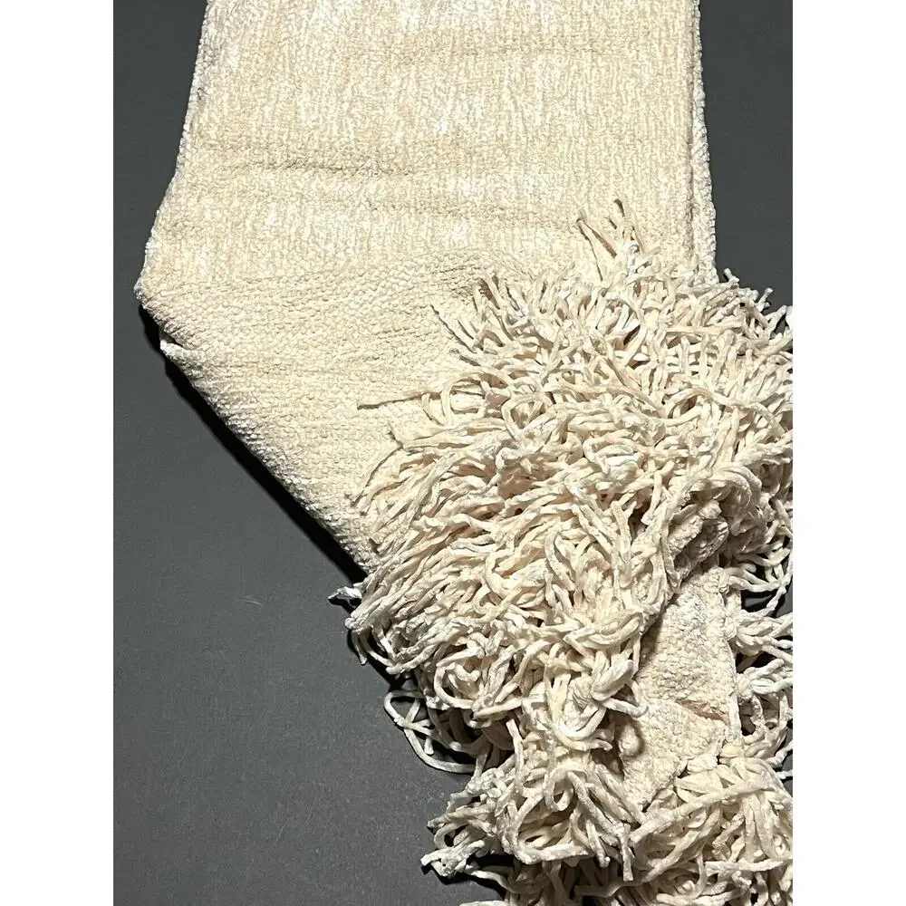 FRYE Throw Blanket Woven Chenille With Fringe Ivory Cream Beige 50 x 70